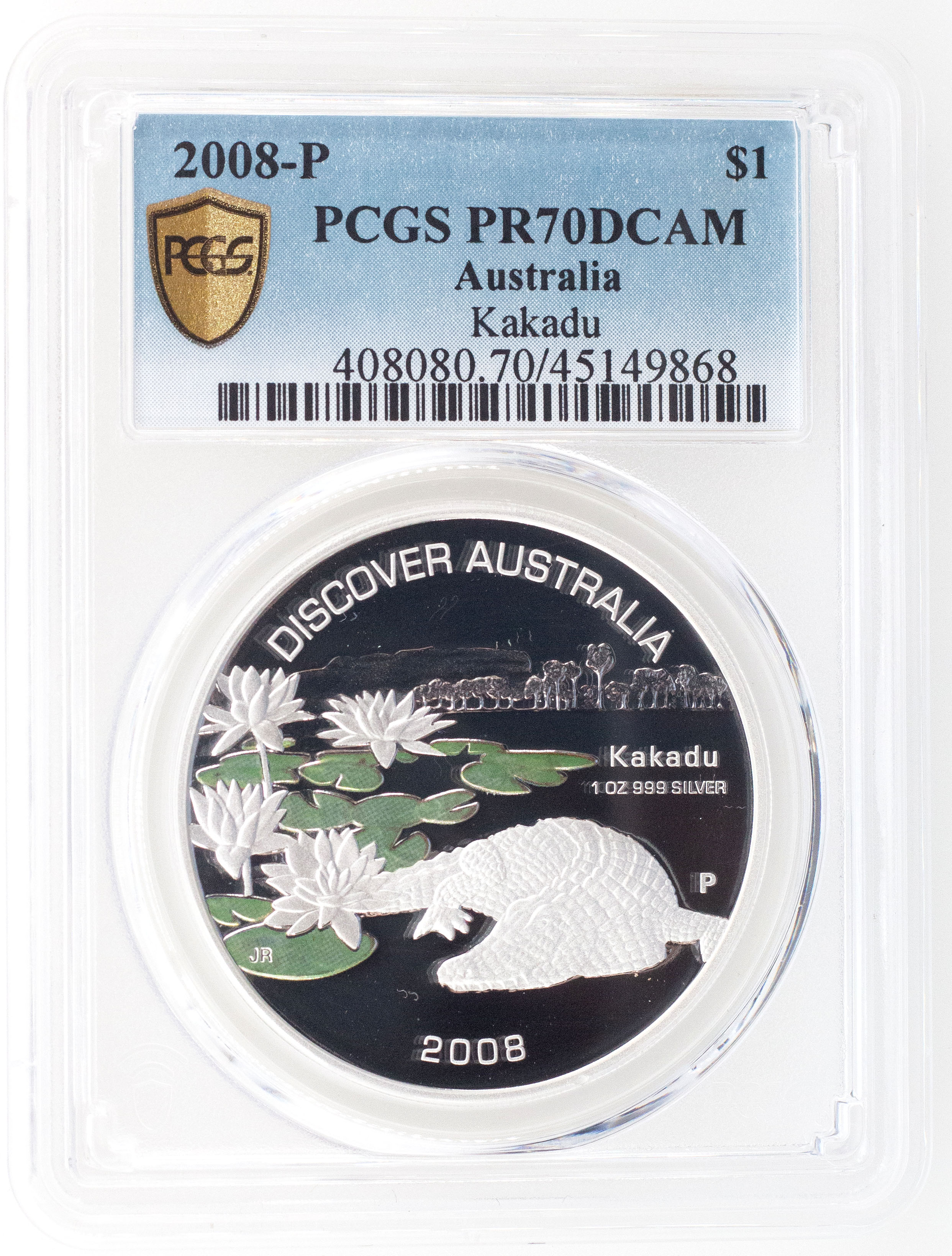 2008-P Australia One Dollar, $1 Proof Kakadu PCGS - PR70DCAM POP 1/0 -868