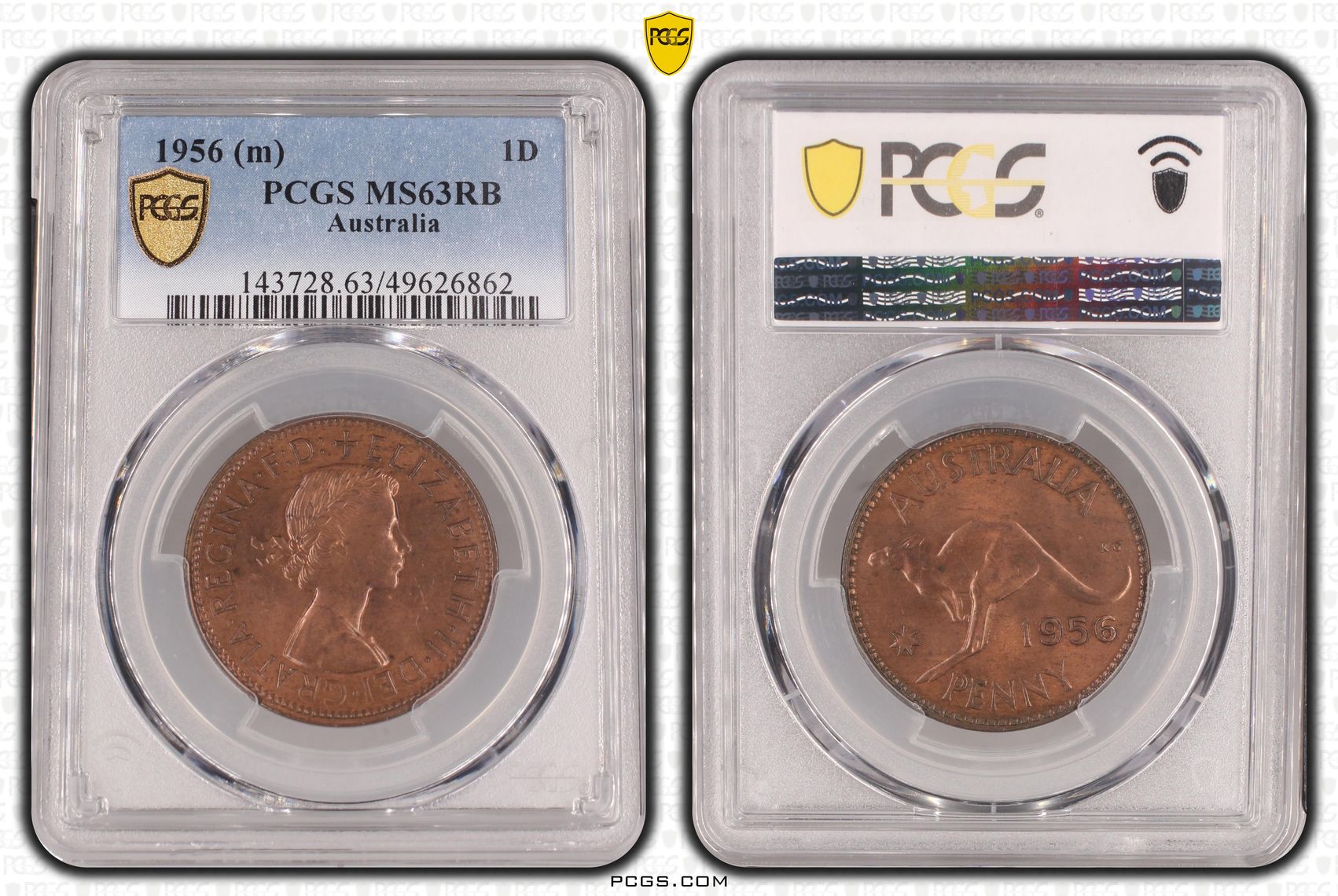 Elizabeth II, Penny, 1956, PCGS MS63RB