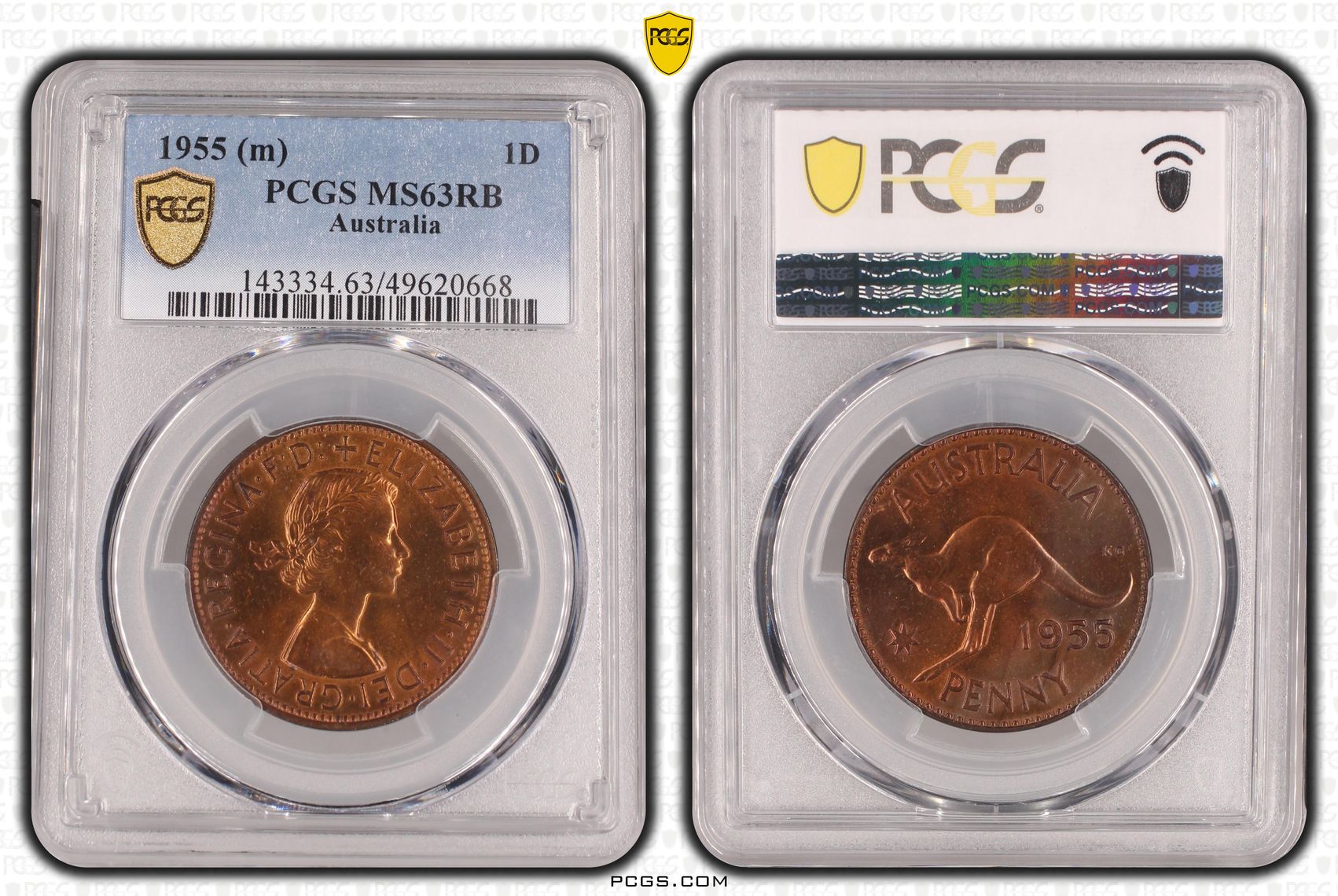 Elizabeth II, Penny, 1955, PCGS MS63RB