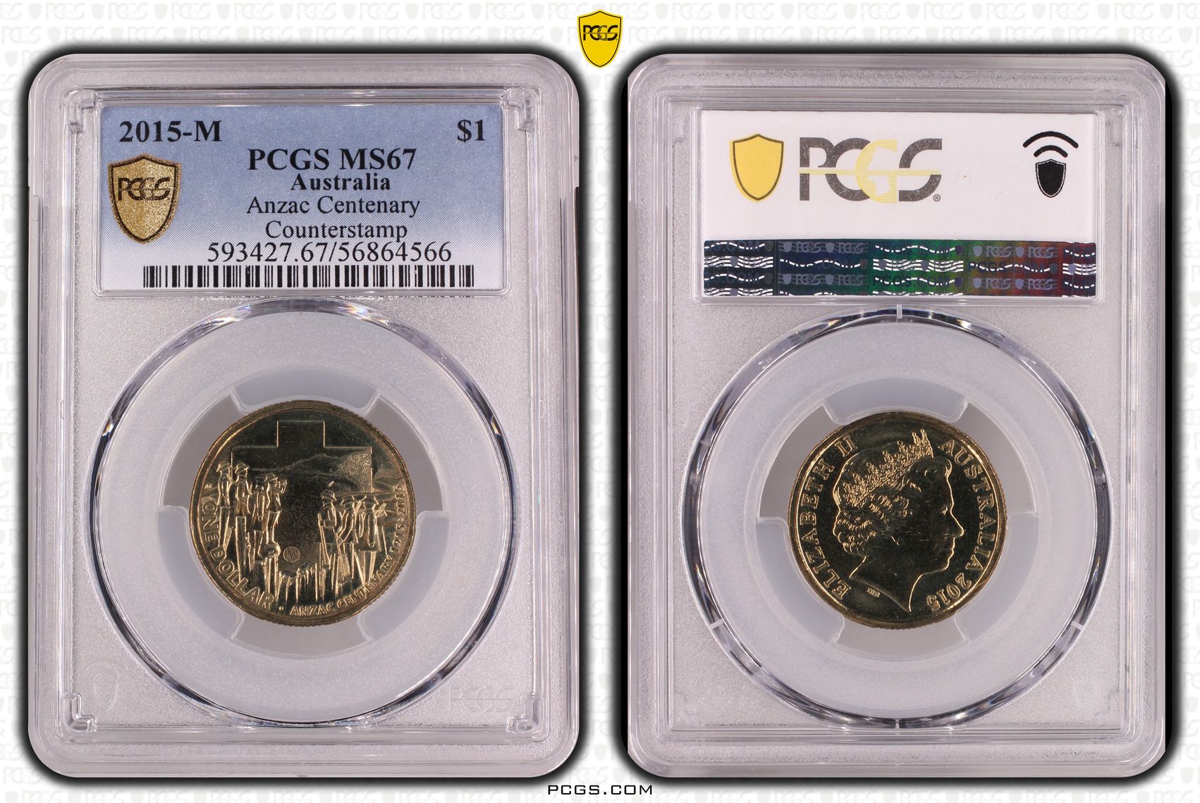 Anzac Centenary Counterstamp, One Dollar, 2015-M, MS67