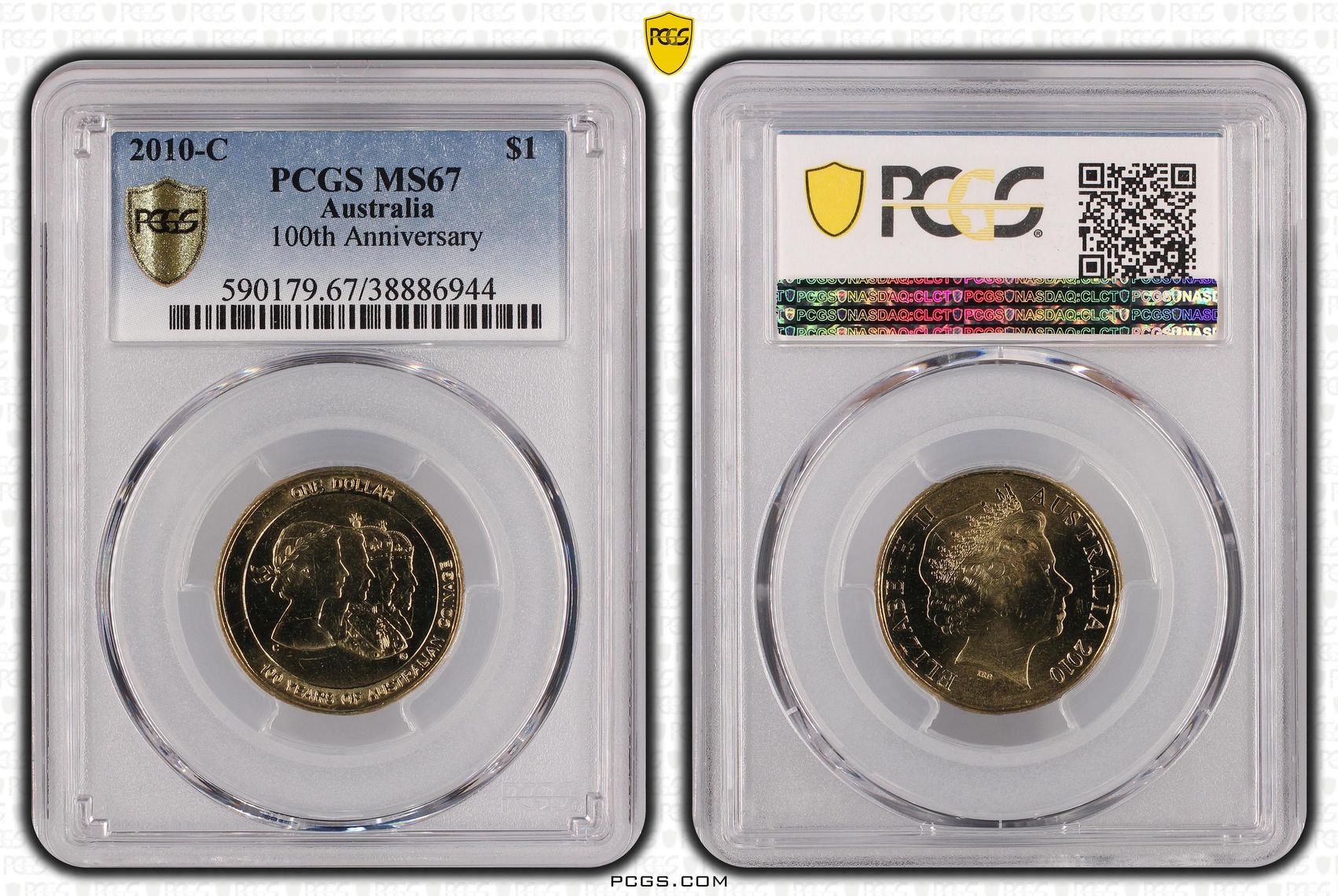 Elizabeth II, 100th Ann. - Mintmark, One Dollar, 2010-C, PCGS MS67