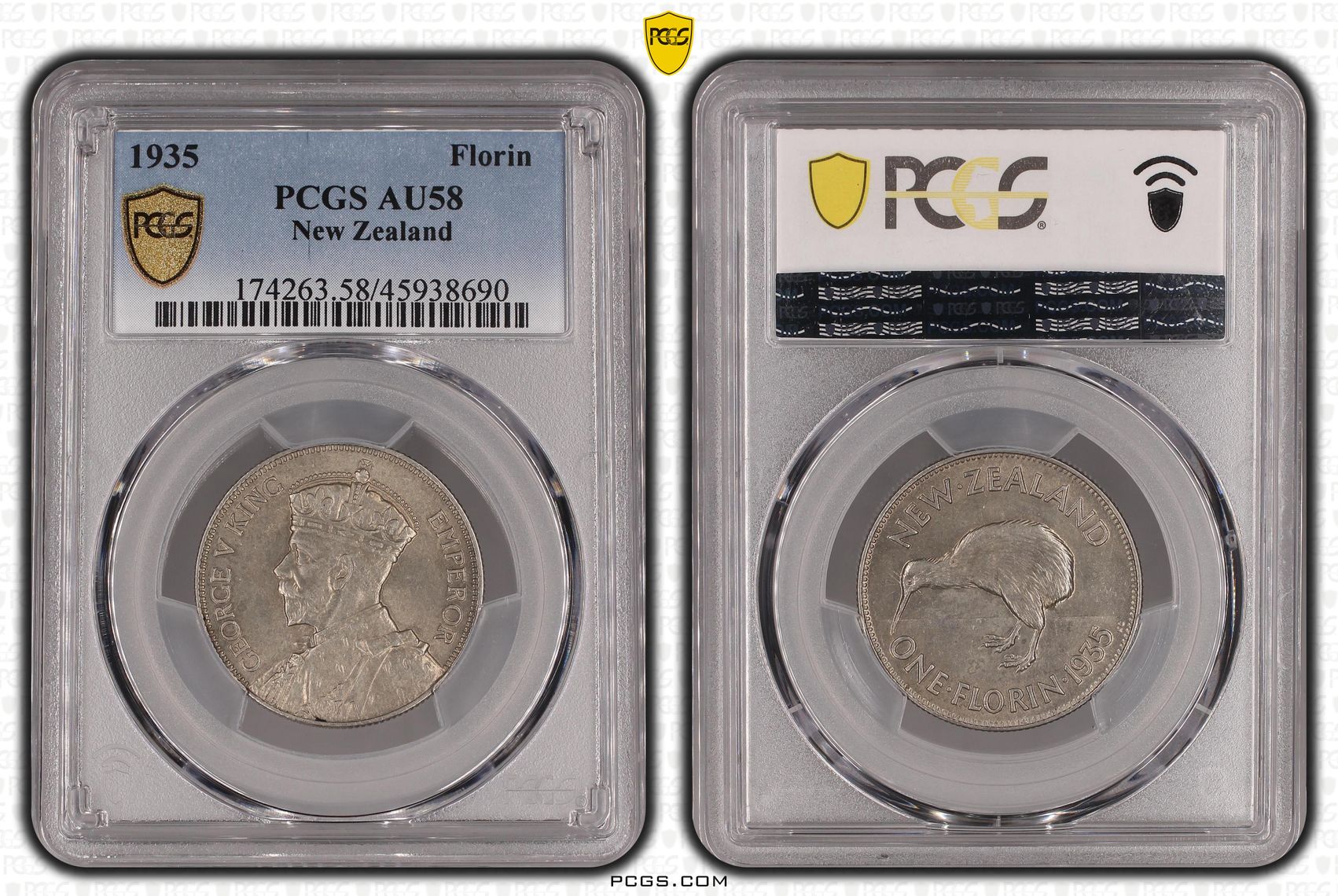 1935 New Zealand Florin Silver PCGS - AU58 -690