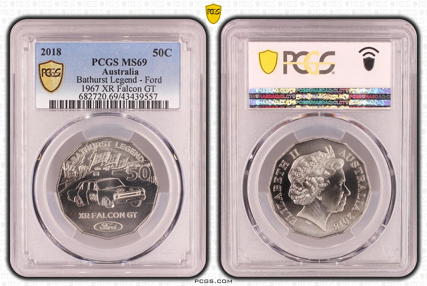360 · Bathurst Legend - Ford 1967 XR Falcon GT, Fifty Cent, 2018, PCGS MS69