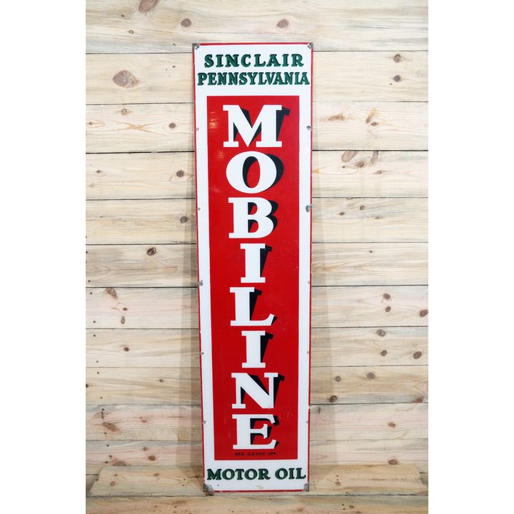 5' Sinclair Mobiline Motor Oil Single Sided Porcelain Vertical Sign TAC 8.25