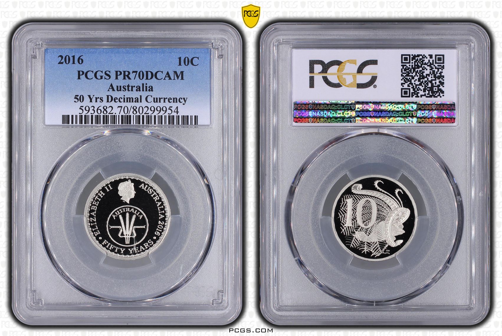 50 Yrs Decimal Currency, Ten Cent, 2016, PCGS PR70DCAM