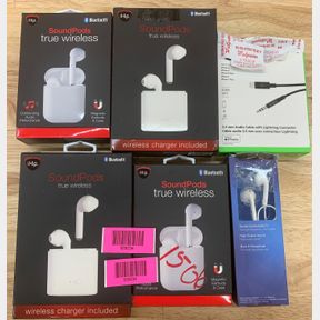 4X SOUND PODS TRUE WIRELESS, AUDIO CABLE 3.5 MM & EARPHONES