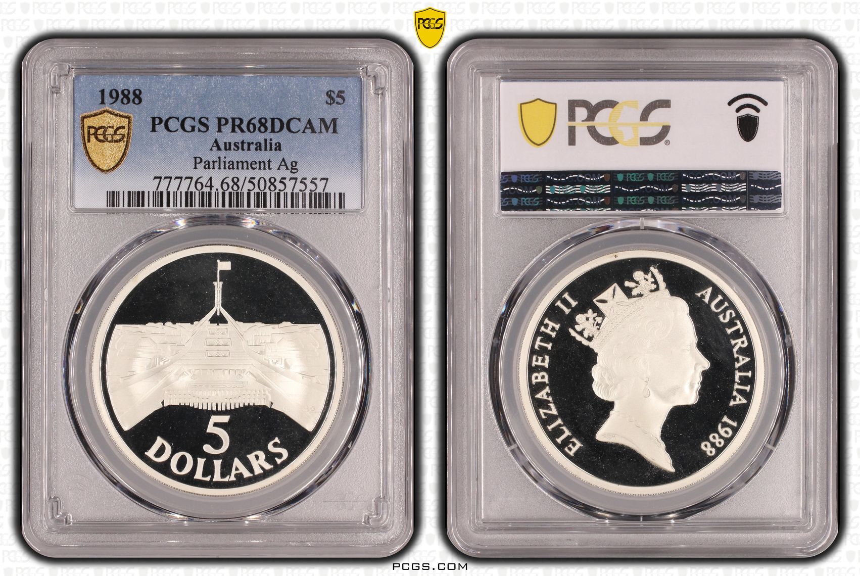 Parliament Ag , Five Dollar, 1988, PCGS PR68DCAM