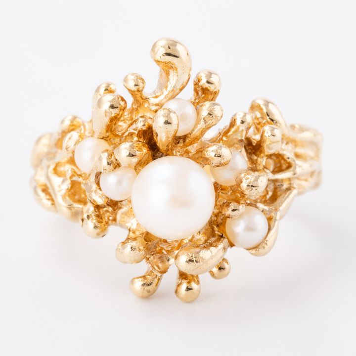 1970s Pearl Cluster Ring 9ct Gold