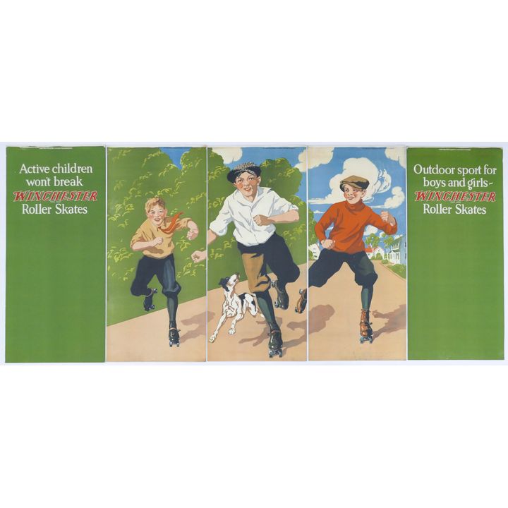 1920's Winchester 5 Panel Advertising Double Sided Sign- Roller Skates / Paint