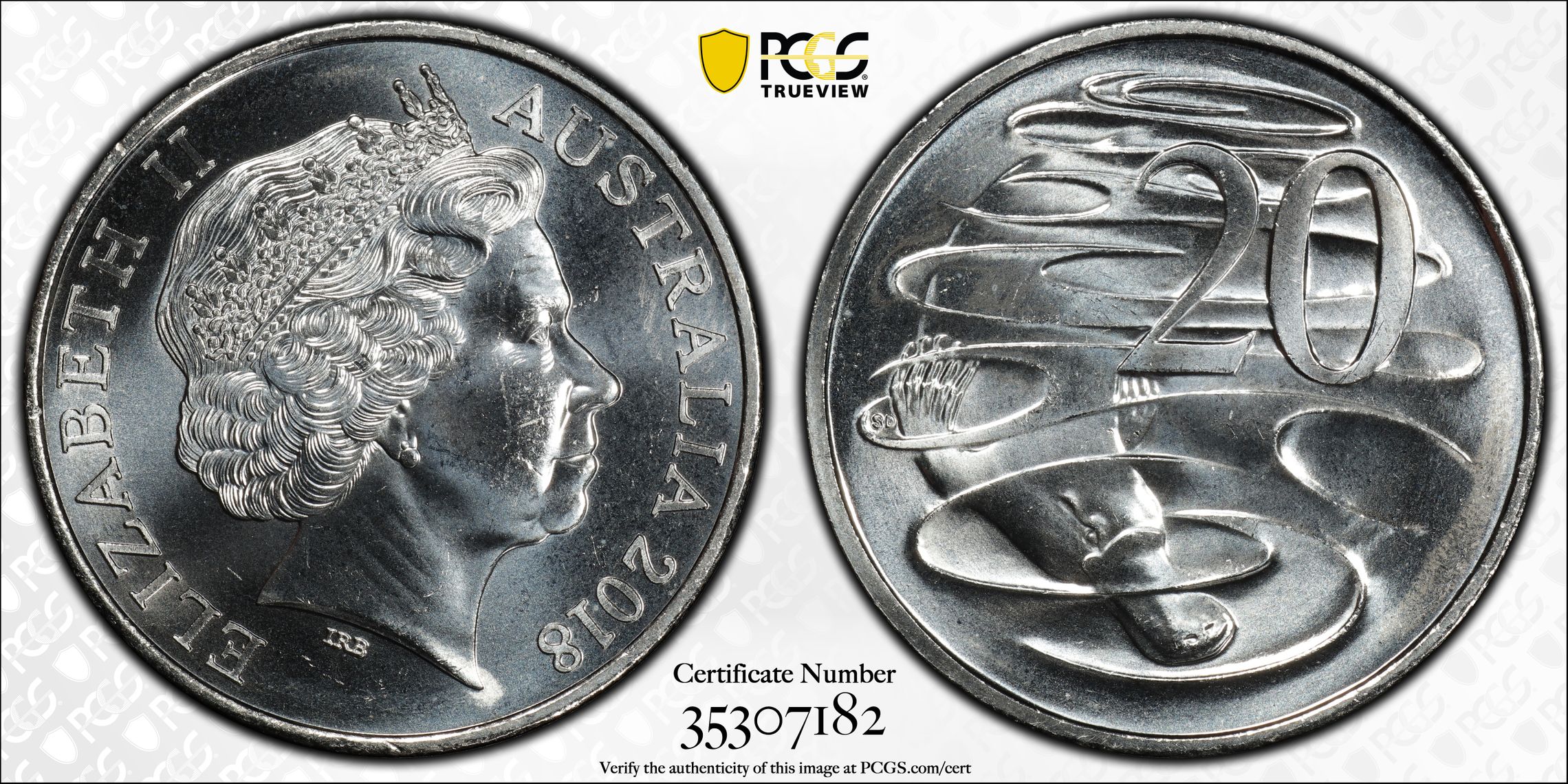 Elizabeth II, Twenty Cent, 2018, PCGS MS64