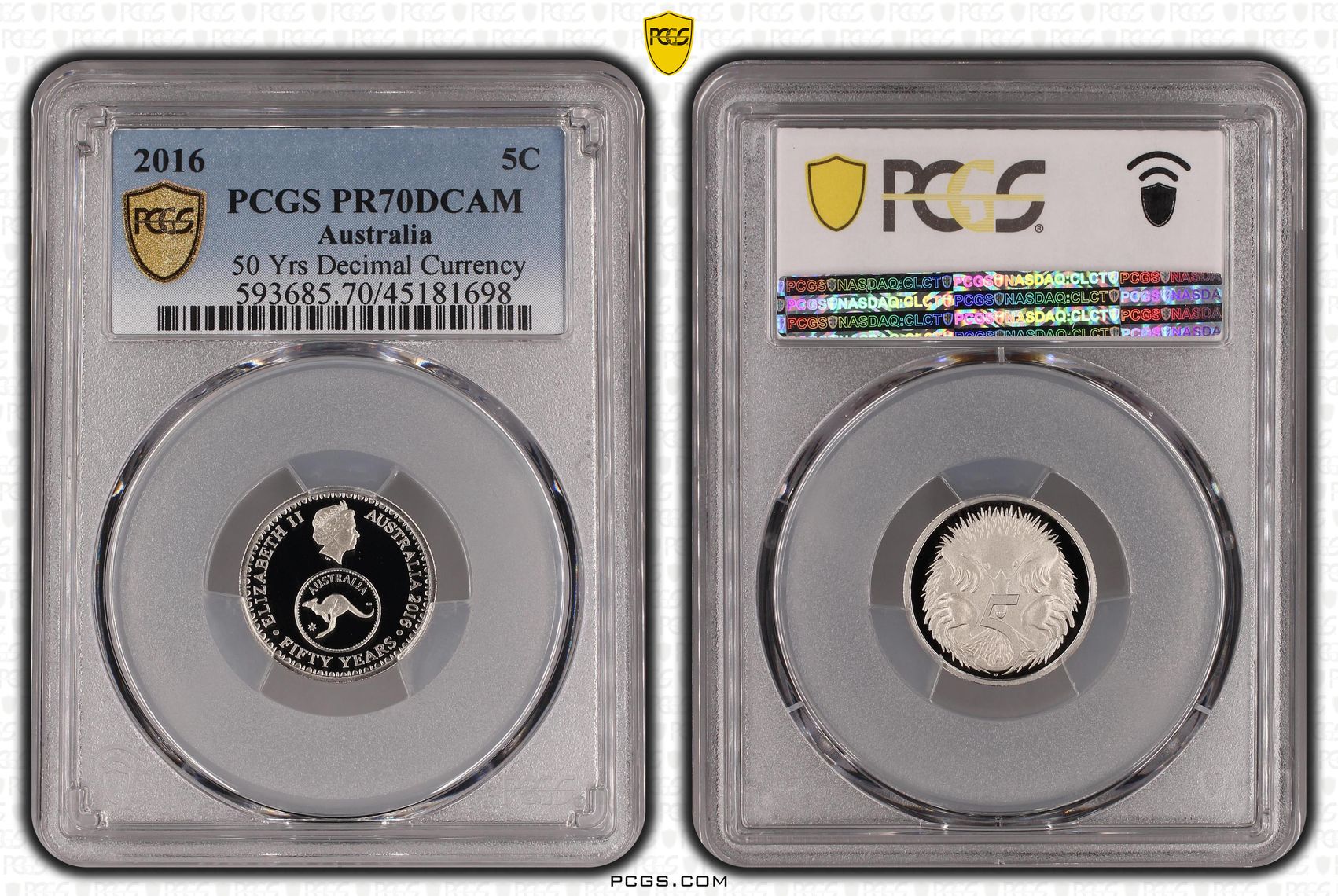 2016 Australian Five Cent, 5c Proof 50 Yrs Decimal Currency PCGS - PR70DCAM POP 122/0 -698