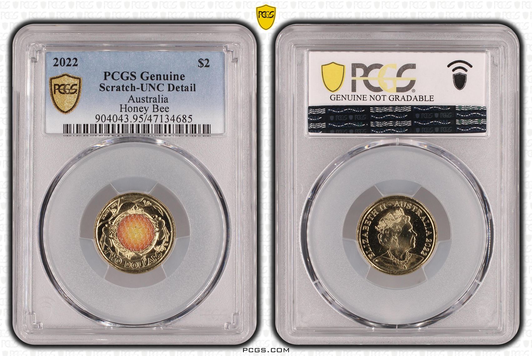 Honey Bee Colorized, Two Dollar, 2022, PCGS Genuine - UNC Details (95 - Scratch)