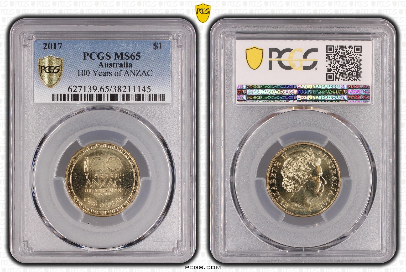 2017 Australia One Dollar, $1 100 Years of ANZAC PCGS - MS65 -145
