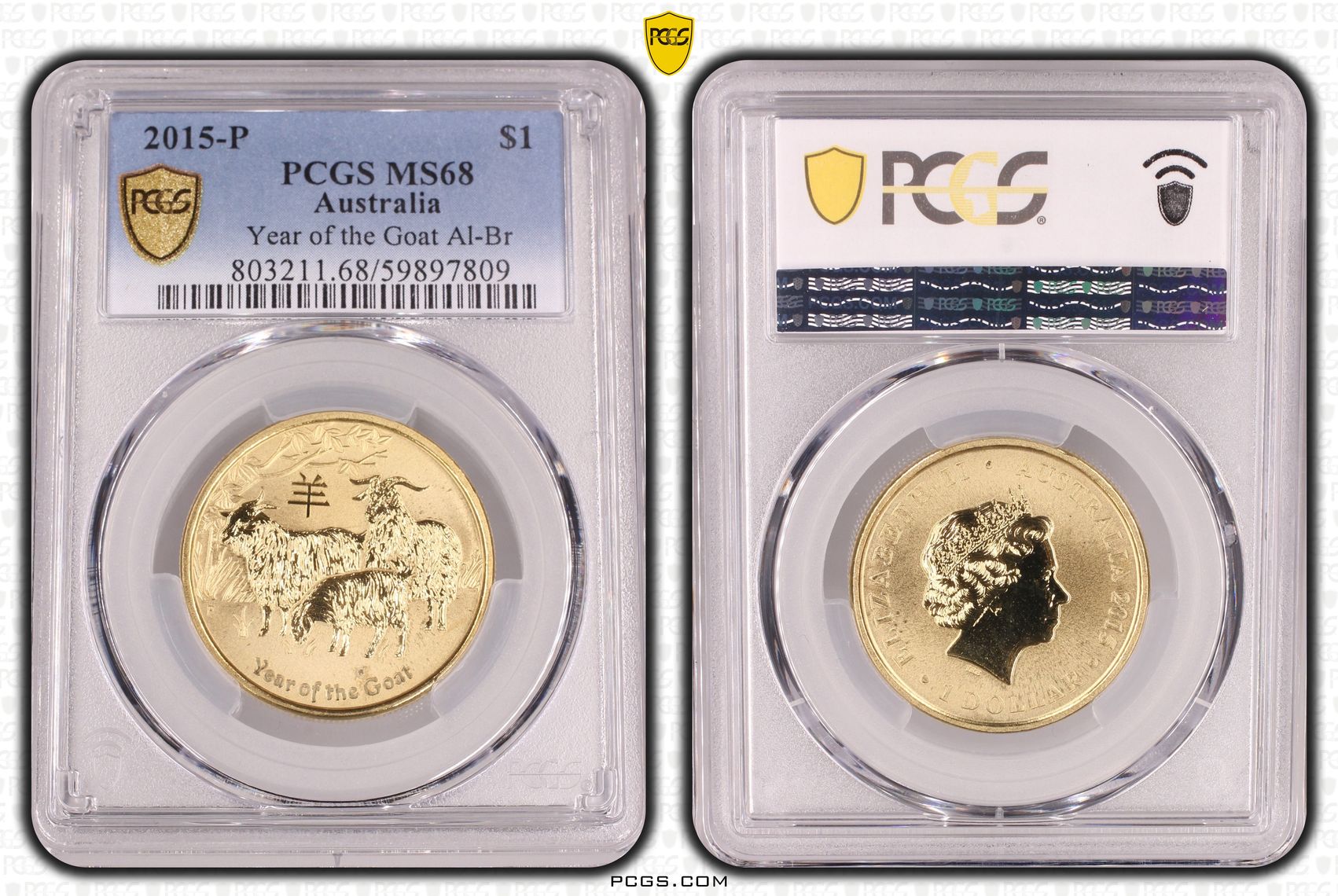 Year of the Goat Al-Br, One Dollar, 2015-P, PCGS MS68