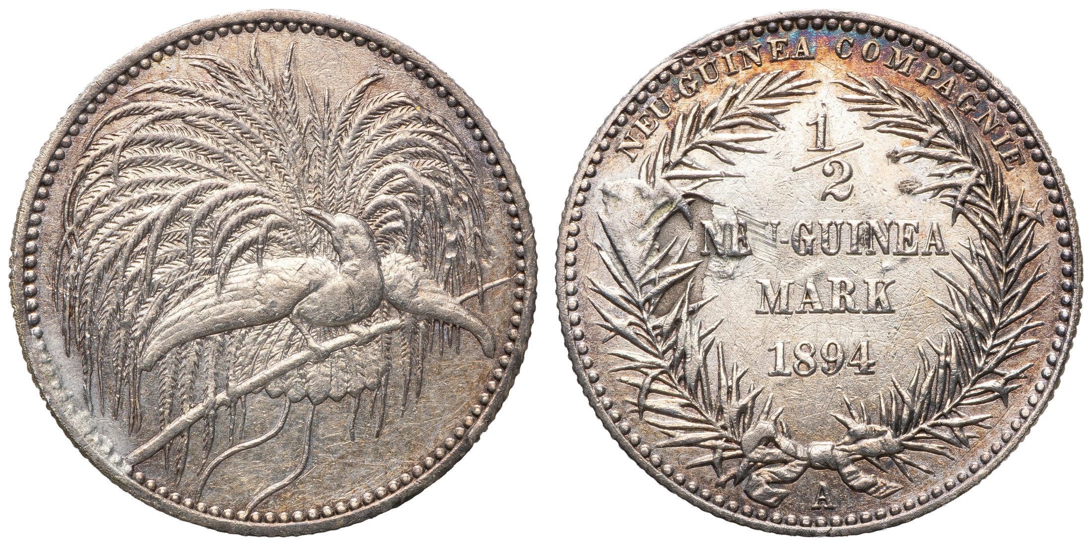 German New Guinea, Friedrich Wilhelm II, Half Mark, 1894-A, aVF