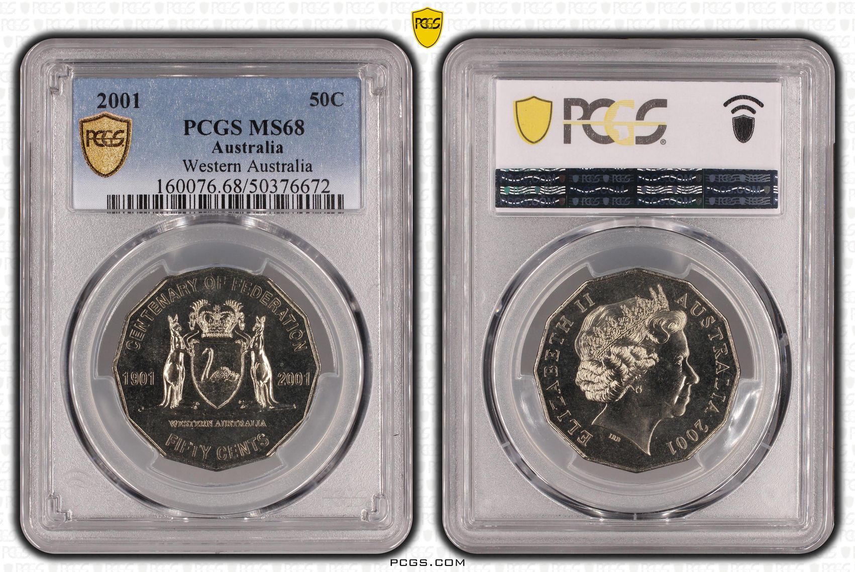 Western Australia , Fifty Cent, 2001, PCGS MS68
