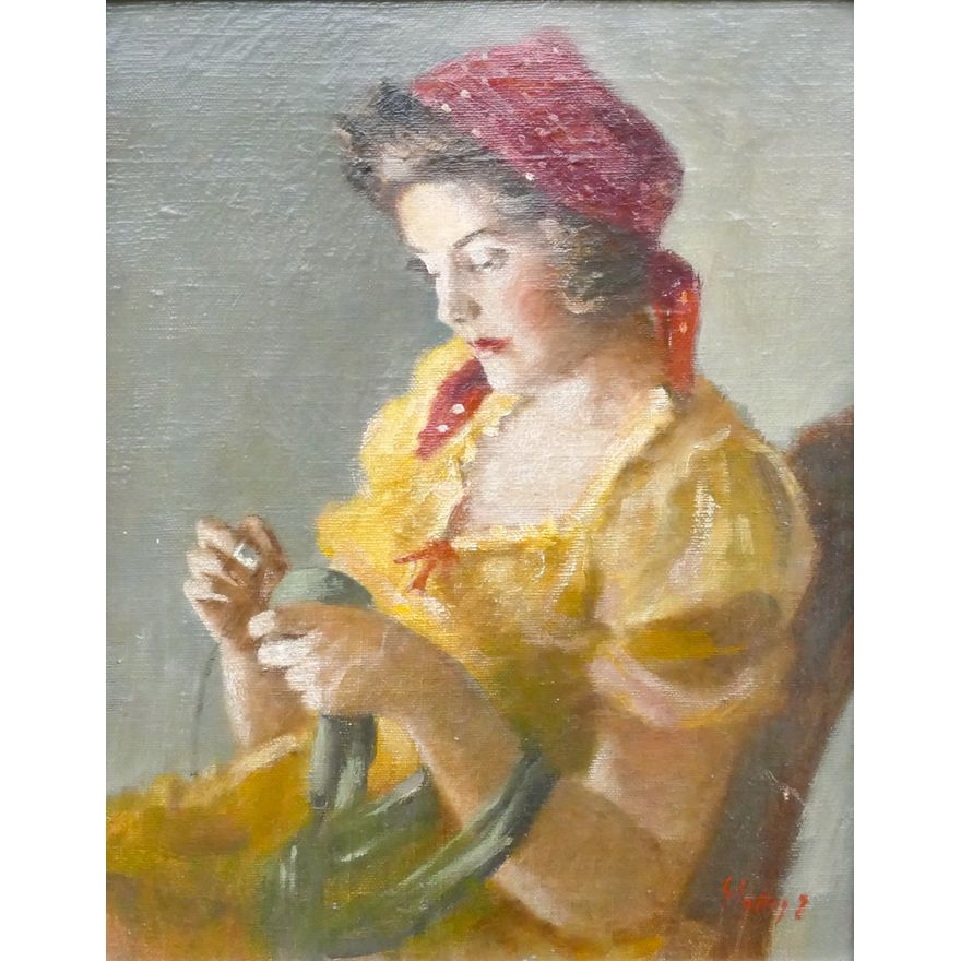 Armin Glatter ''Working Woman'' Oil on Canvas Gilt Framed