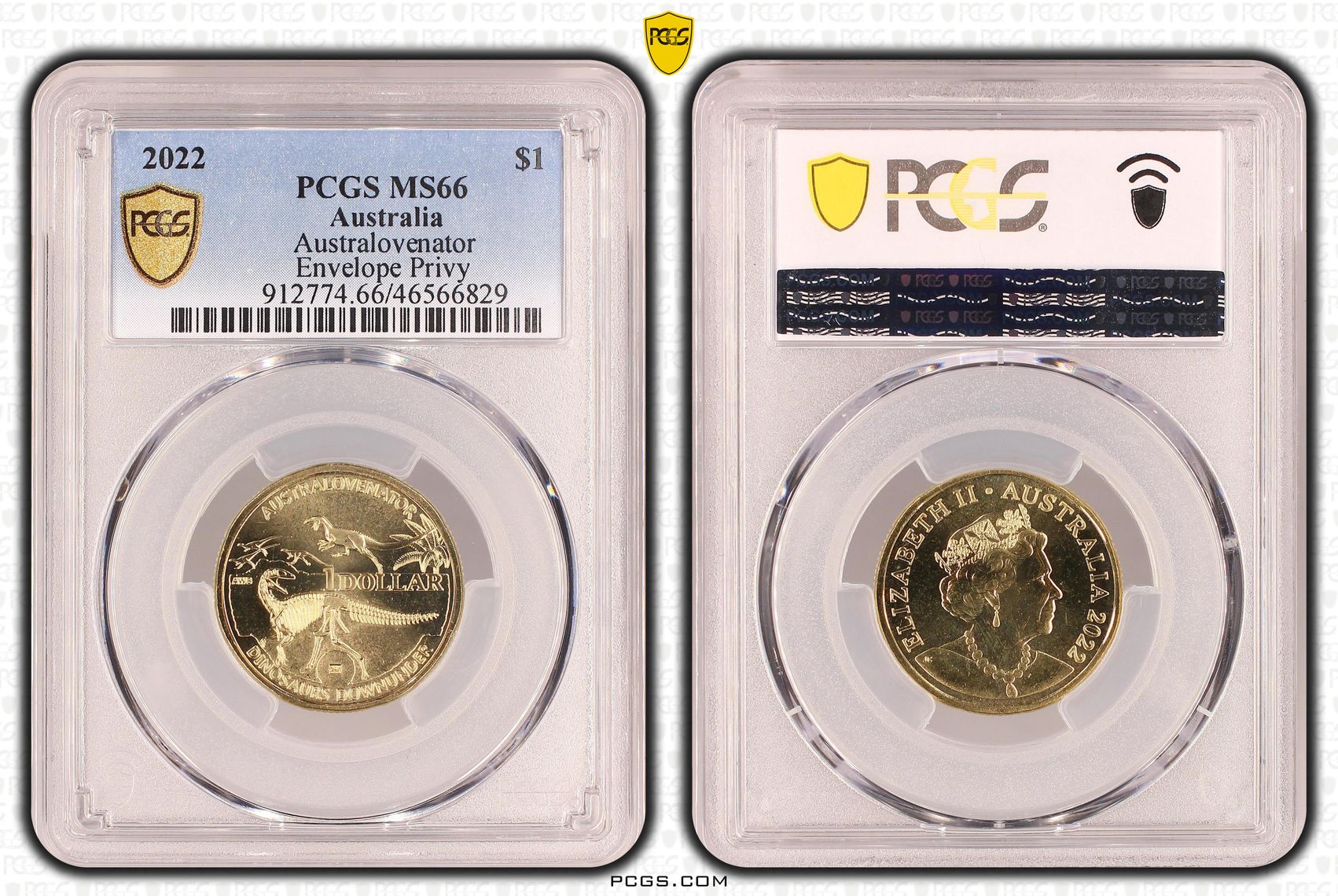 Australovenator Envelope Privy, One Dollar, 2022, PCGS MS66