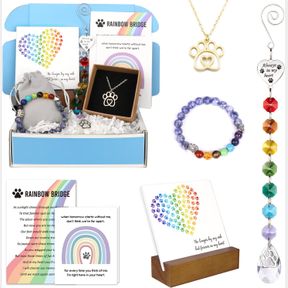 VANTLIN RAINBOW BRIDGE SYMPATHY GIFT BASKETS FOR LOSS OF DOG OR CAT, PET MEMORIAL GIFTS BOX, REMEMBRANCE GIFTS FOR PET OWNERS