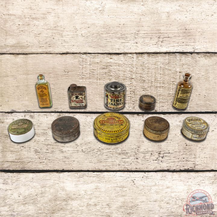 Group of 10 Whiz Automotive Cans & Bottles