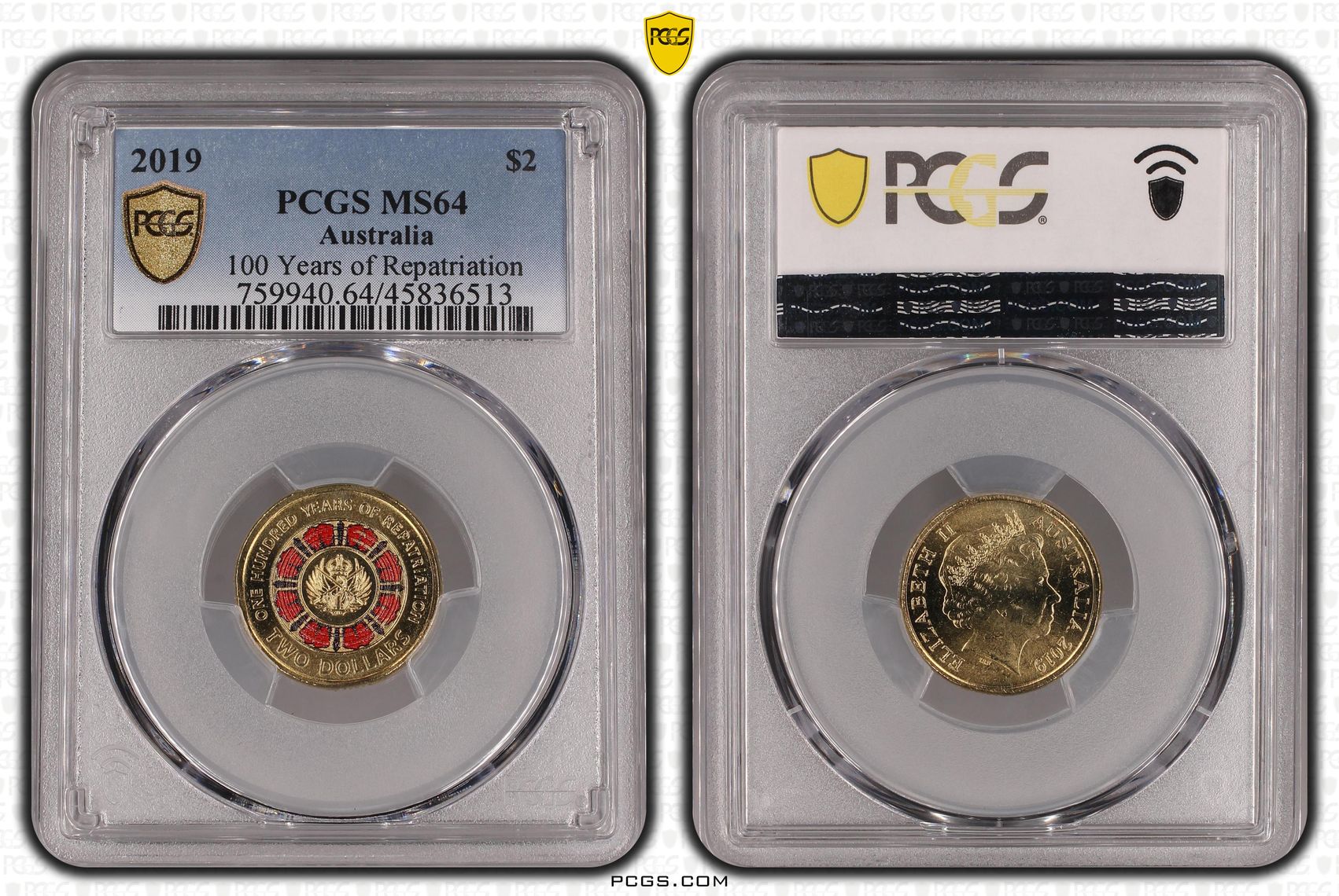 100 Years of Repatriation Colourised, Two Dollar, 2019, PCGS MS64