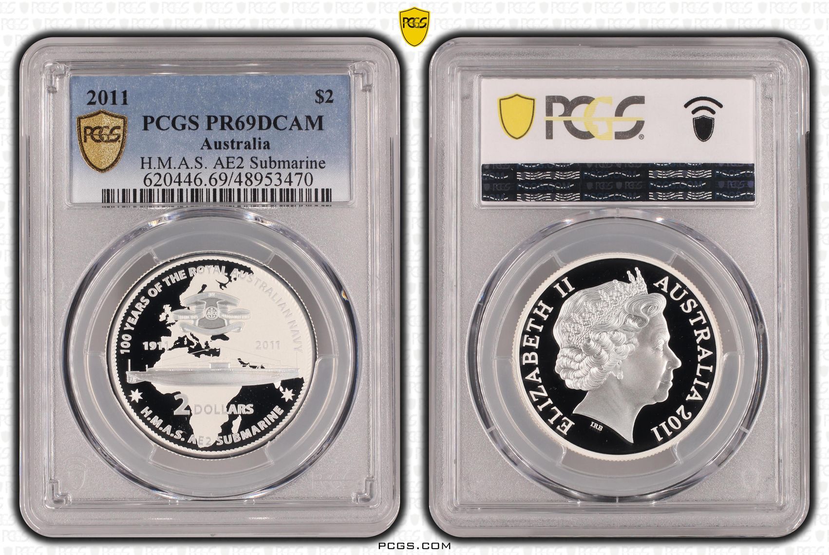 Elizabeth II, H.M.A.S. AE2 Submarine , Two Dollar, 2011, PCGS PR69DCAM