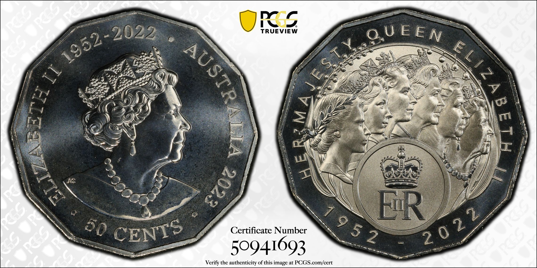 Her Majesty QEII Cu-Ni, Fifty Cent, 2023, PCGS MS69