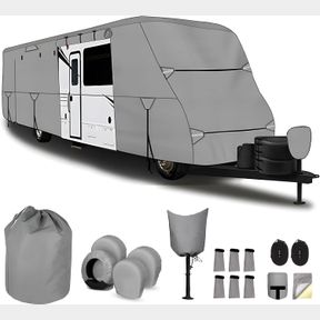 OKSTENCK 24-27 FT TRAVEL TRAILER RV COVER REINFORCED WINDPROOF SIDE-STRAPS ANTI-UV WATER-RESISTANCE HEAVY DUTY FOR MOTORHOME WITH