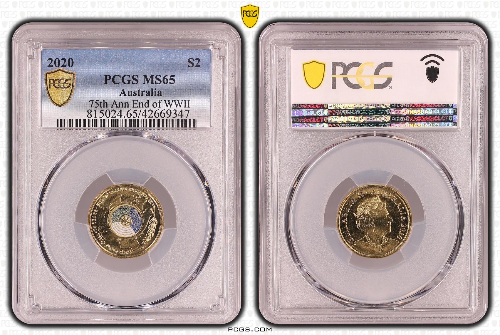 Elizabeth II, 75th Ann End of WWII, Two Dollar, 2020, PCGS MS65