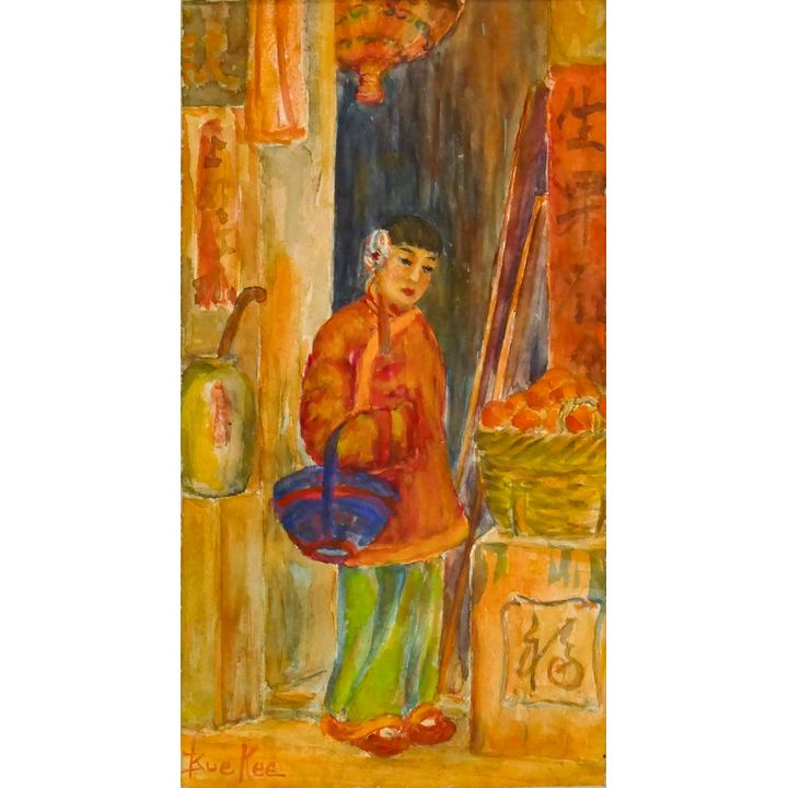 Bue Kee ''Shopping Girl'' Gouache on Paper