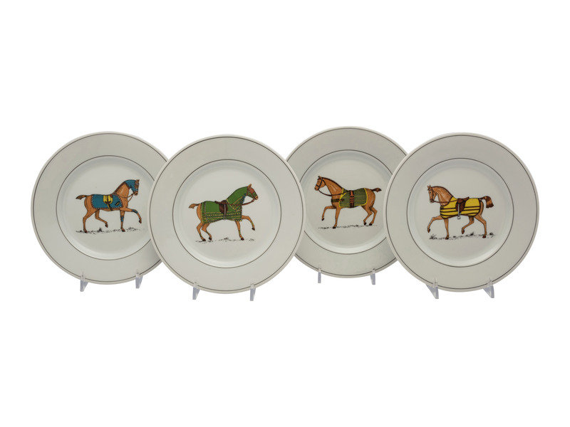 A Set of Twelve French Porcelain Bistro Plates in the Equestrian Taste