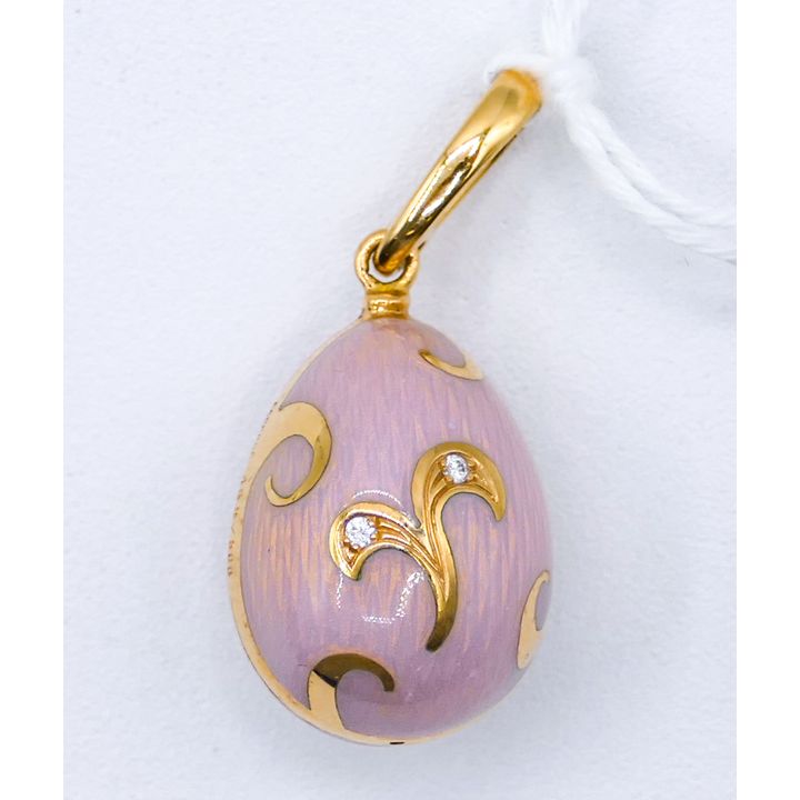 Faberge 18k Victor Mayer Pink Guilloche Egg Pendant with Box & Papers