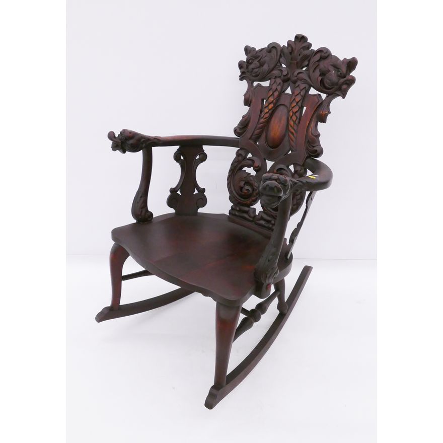 Antique Ornately Carved Dolphin Rocking Chair- 38''