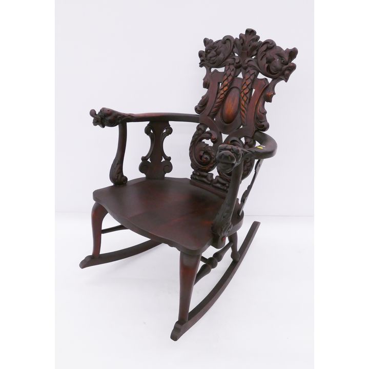 Antique Ornately Carved Dolphin Rocking Chair- 38''