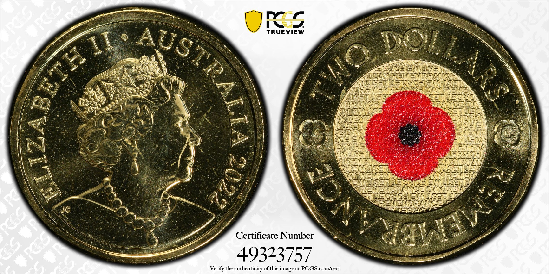Remembrance Day Colourised, Two Dollar, 2022-C, PCGS MS67
