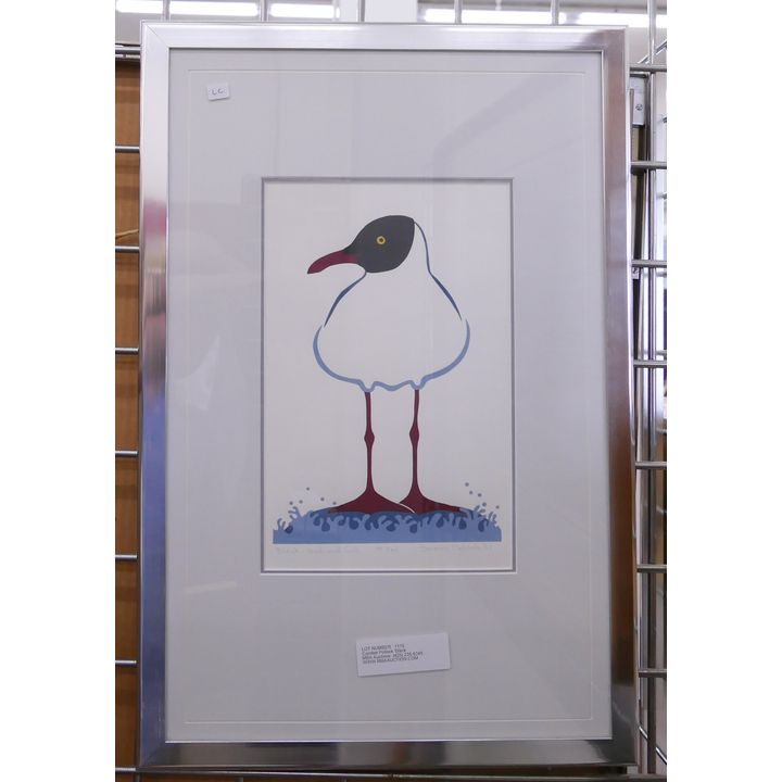 Carolee Pollock 'Black Headed Gull' S/N Serigraph- framed 21x14''