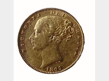 1865 Queen Victoria Young Head London Mint #Die 6 Shield Gold Sovereign