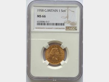 1958 ELIZABETH II PRE-DECIMAL GOLD SOVEREIGN MS66