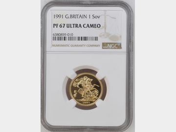 1991 ELIZABETH II PROOF GOLD SOVEREIGN PF67 UCAM