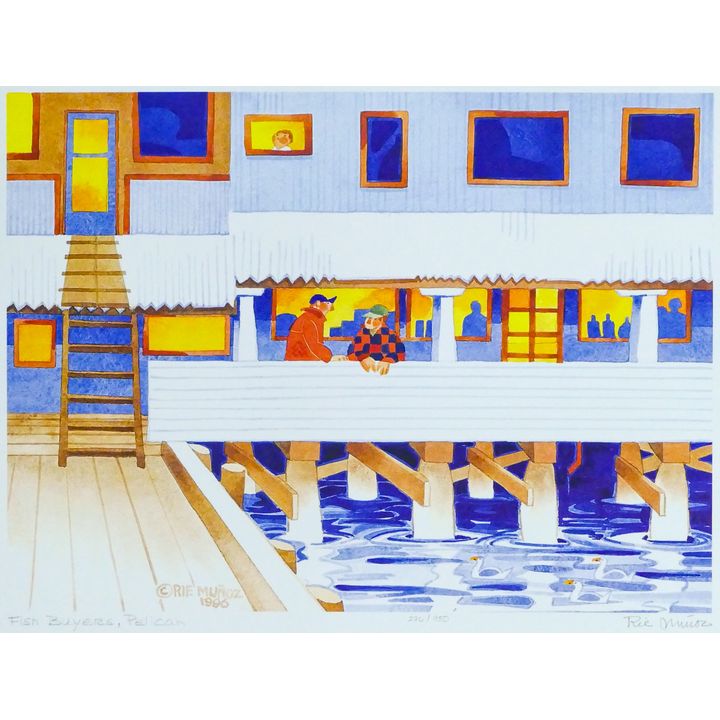 Rie Munoz ''Fish Buyers, Pelican'' 1996 Signed Print