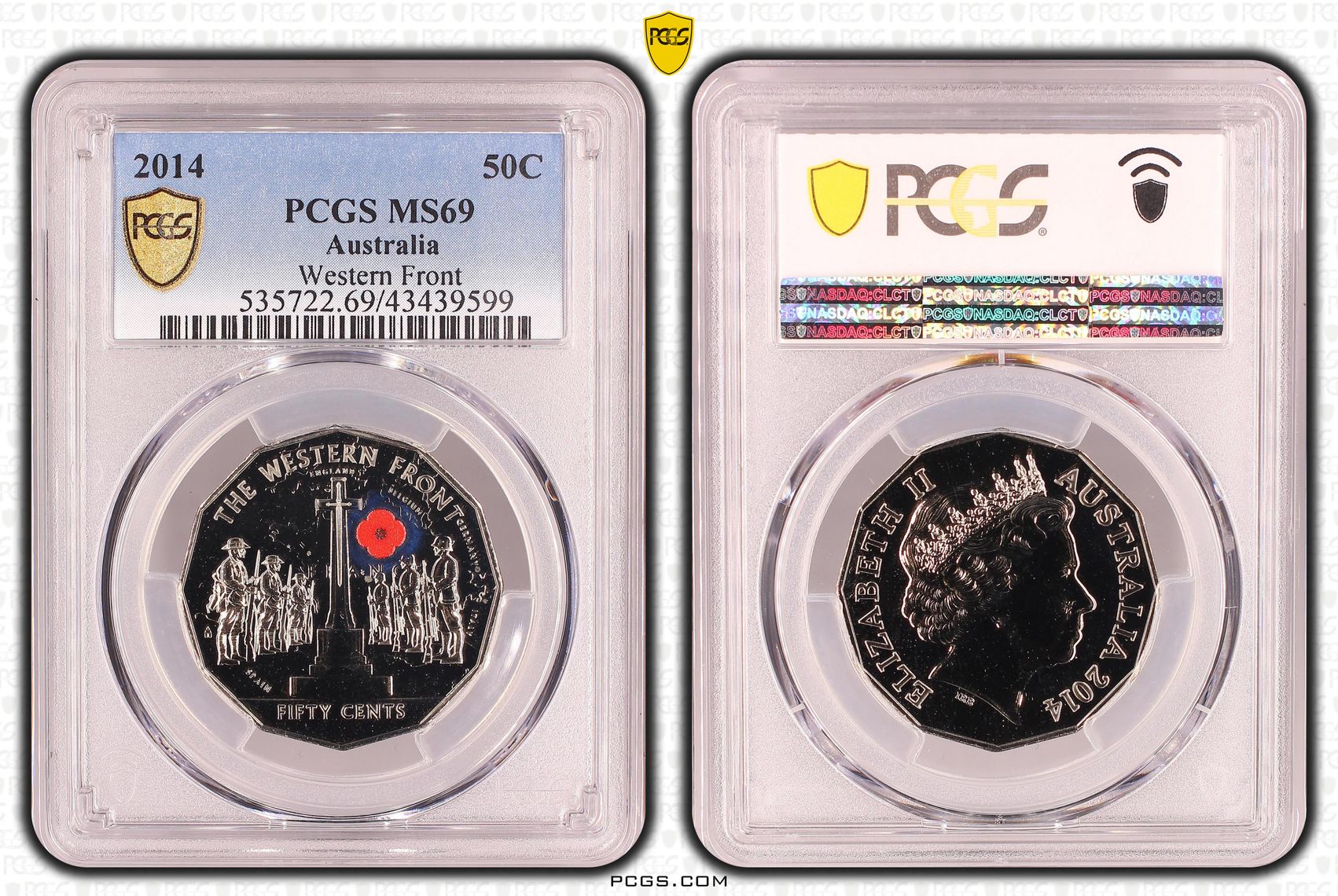 Elizabeth II, Western Front, Fifty Cent, MS69 , 2014