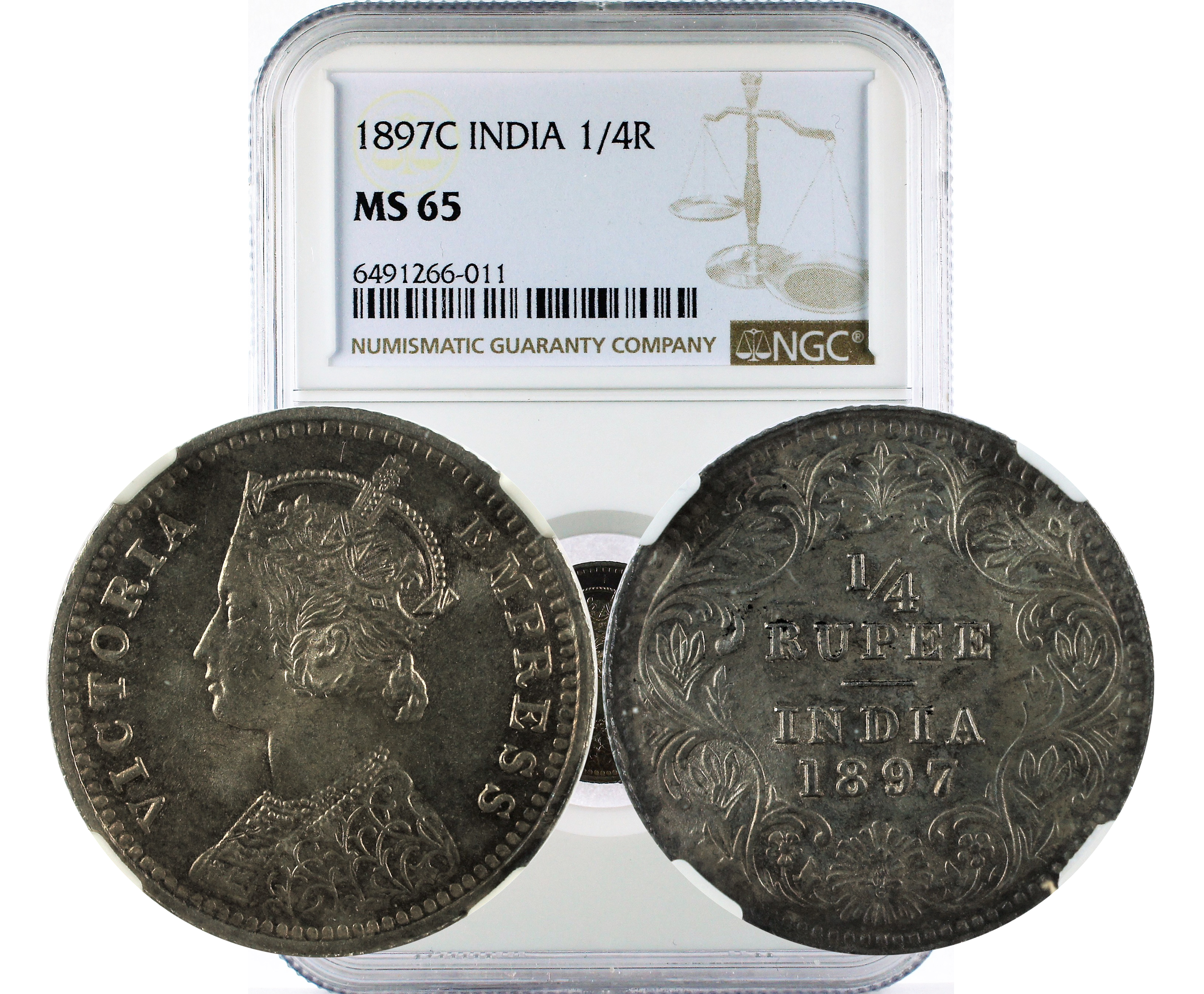1897C INDIA 1/4R MS 65