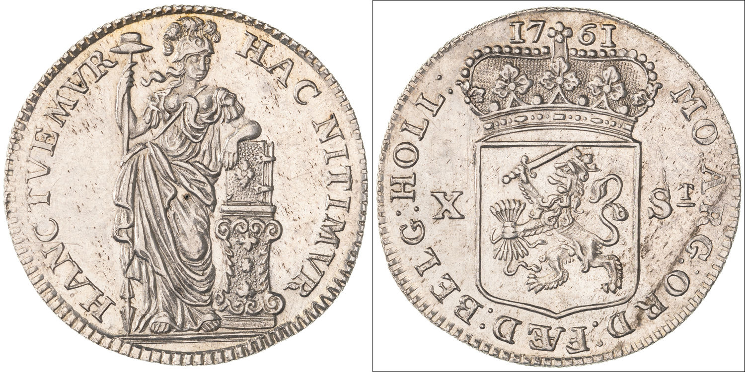 United Netherlands, Hollandia Mint , Ten Stuivers, 1761, UNC