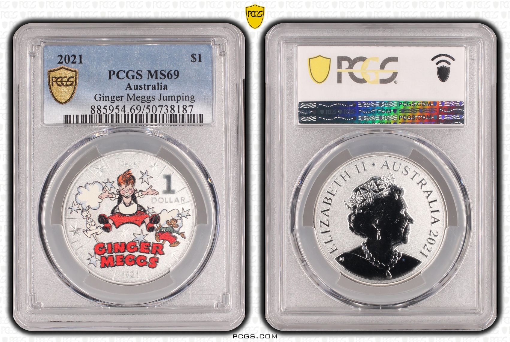 Ginger Meggs Jumping , One Dollar, 2021, PCGS MS69
