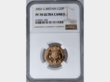 2002 ELIZABETH II PROOF GOLD 20 PENCE PF70 UCAM TOP POP!