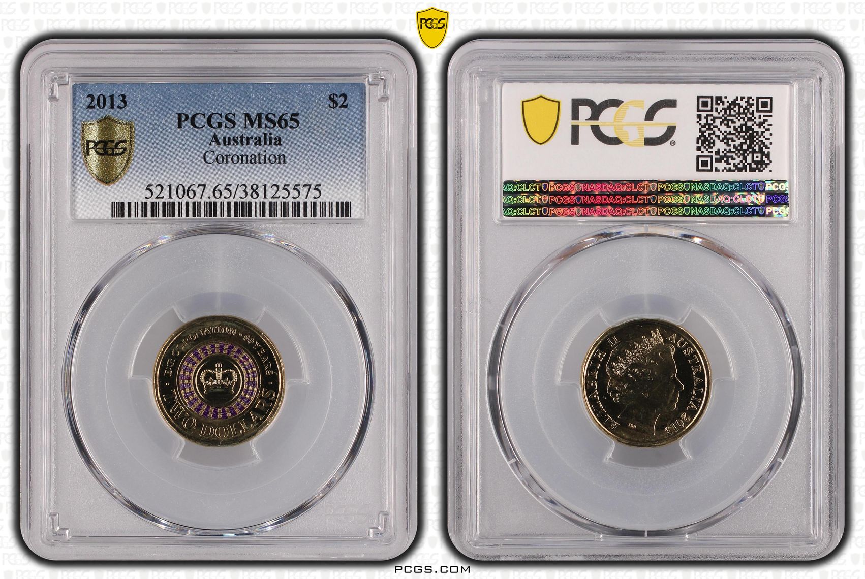 Coronation Colourised, Two Dollar, 2013, PCGS MS65