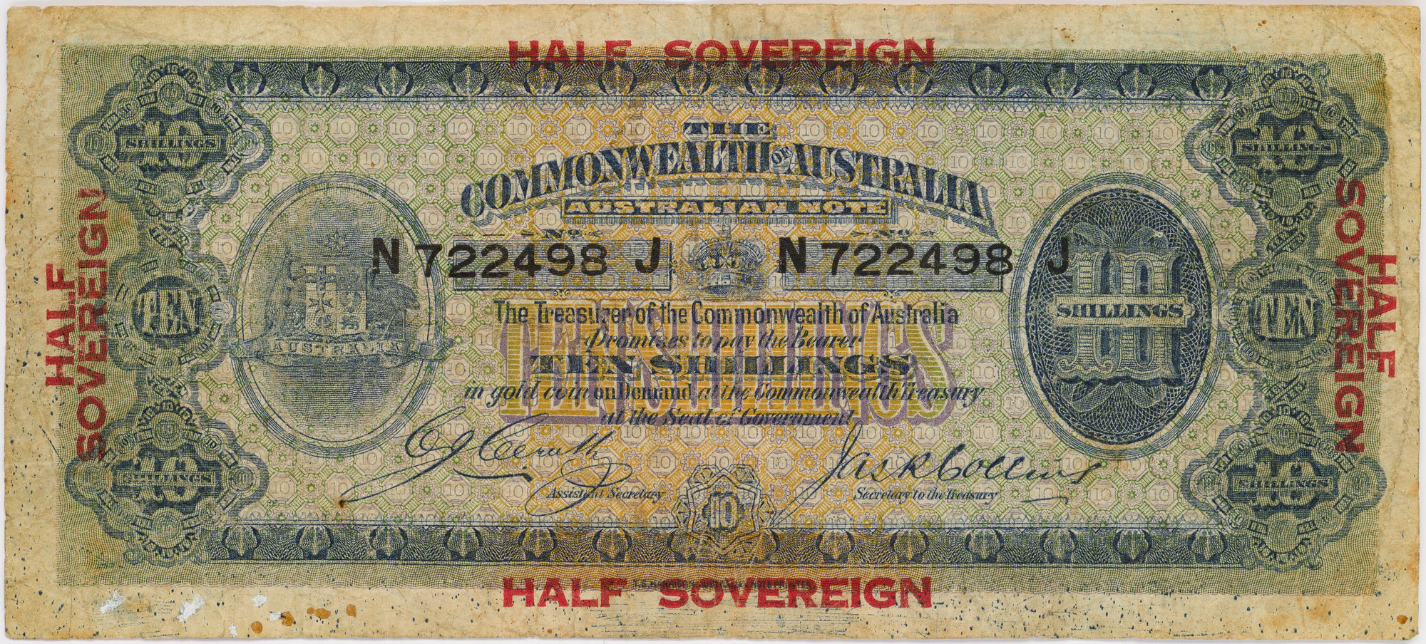 Cerutty/Collins, Ten Shillings, 1918, VG - aF