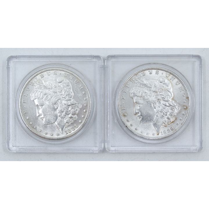 2pc US Morgan Silver Dollars BU in Cases - 1881-S, 1889