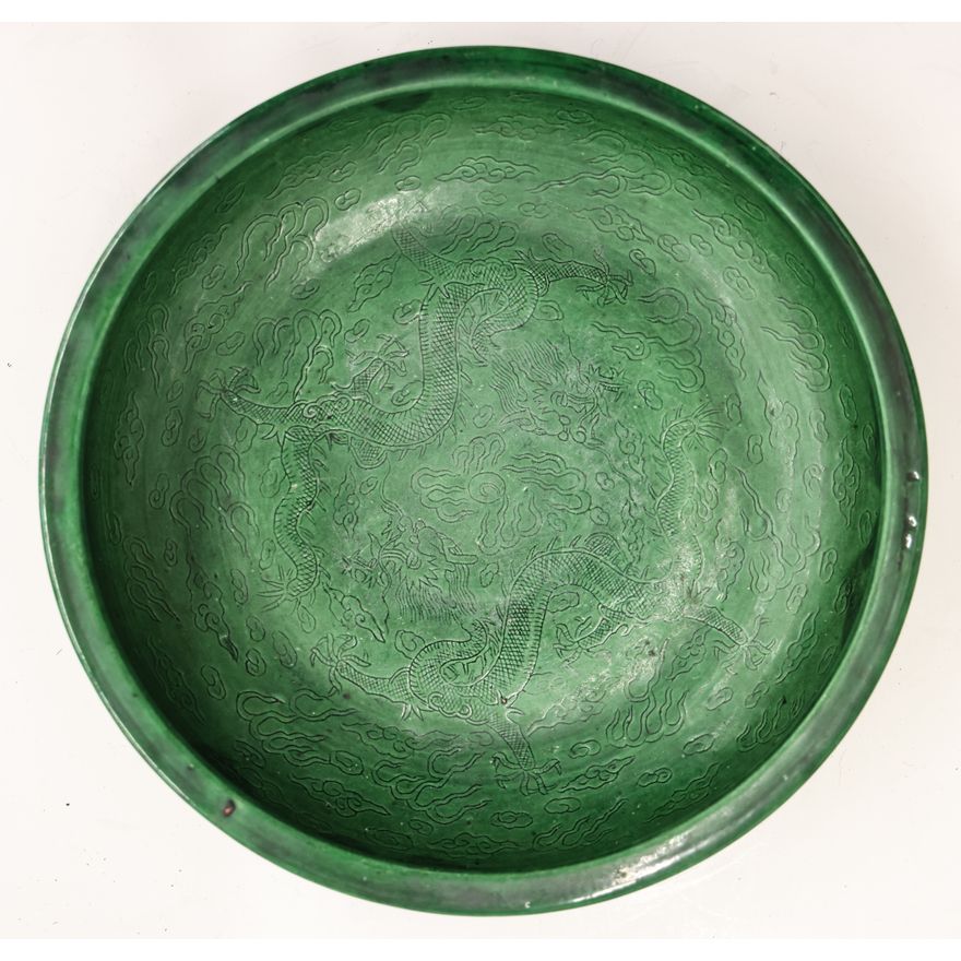 Chinese Apple Green Glazed Dragon Bowl