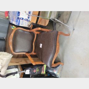 Vintage heavy solid wood ornate leather padded chair